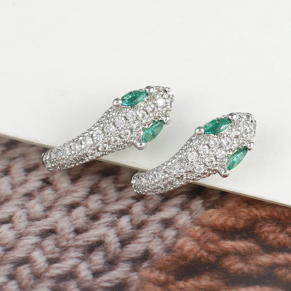 High Quality Stainless Steel Green Crystal Zirconia Snake Hoop Earrings for Women Fashion Chic Animal Party Jewelry Accessories