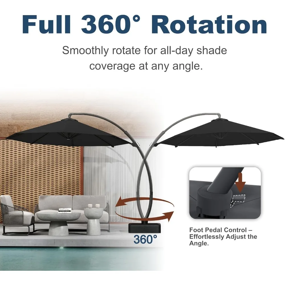 Large Outdoor Aluminum Offset Umbrella with 360° Rotation, UV-Resistant Canopy for Patio and Garden
