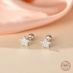 925 Sterling Silver Pentagram Star Stud Earrings for Women Minimalist Sparkling Zircon INS Small Earring Colleague Party Jewelry