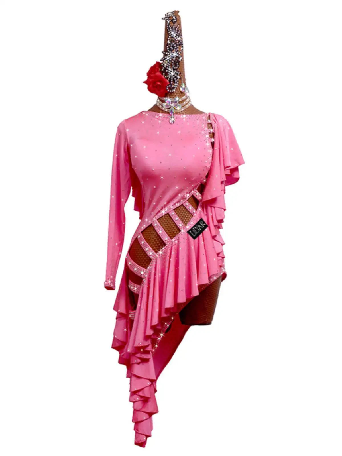 Robe de concours de danse latine, ceinture Cha, robe de spectacle pour enfants et adultes, rose, Style pompon creux pour femmes, nouvelle collection