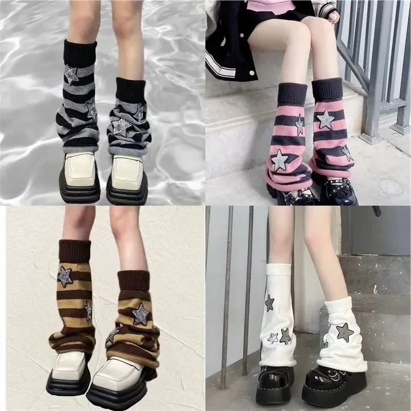 

1 Pair Ladies Striped Knitted Socks Warm Comfortable for Autumn Winter Wide Leg JK Spicy Girl College Style Leg Covers Socks