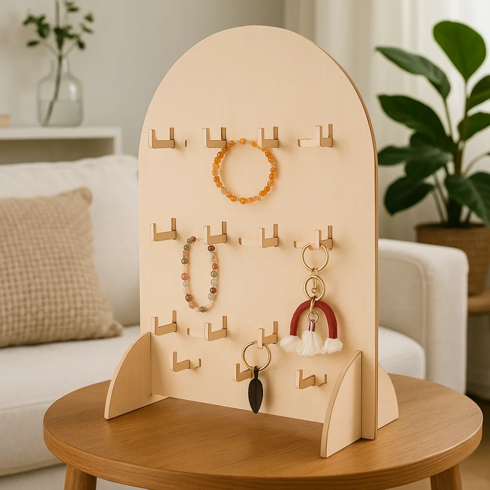رف عرض القرط الخشبي قابل للفصل 3 طبقات رف تخزين المجوهرات قوس هوك نمط سوار منظم رف عرض النشاط #3