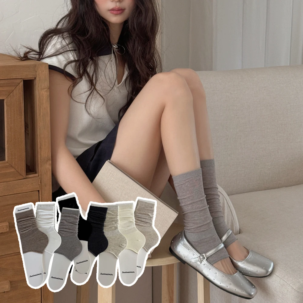 Korean Fashion Woman Socks Half-Toe Socks INS Style Ballet Middle Tube Thin Breathable Solid Color Slimming Preppy Loose Socks