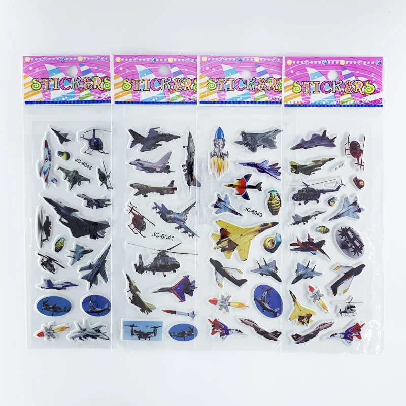 8 Sheets/Pack Aircraft Fighter Rocket Pattern Stickers for Kids Boys Military Fans 3D Bubble Scrapbook DIY Sticker Toy