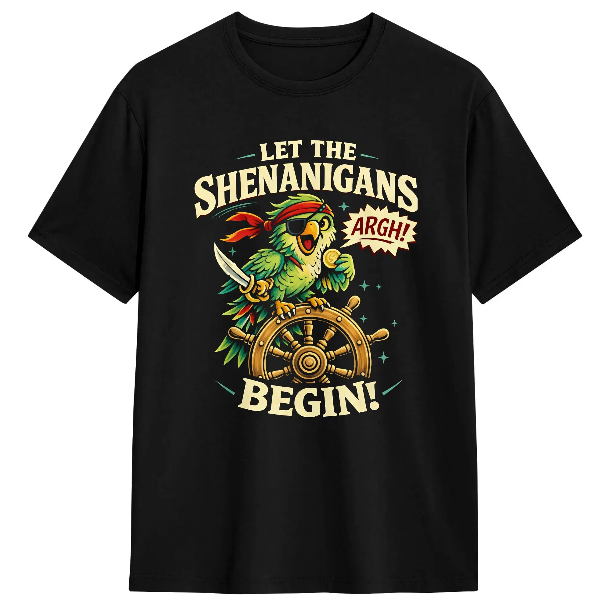 Argh Let The Pirate Shenanigans Begin Funny Parrot 100 Cotton T-Shirt For Men Summer  Vintage T-Shirts O-Neck Hip Hop Tees