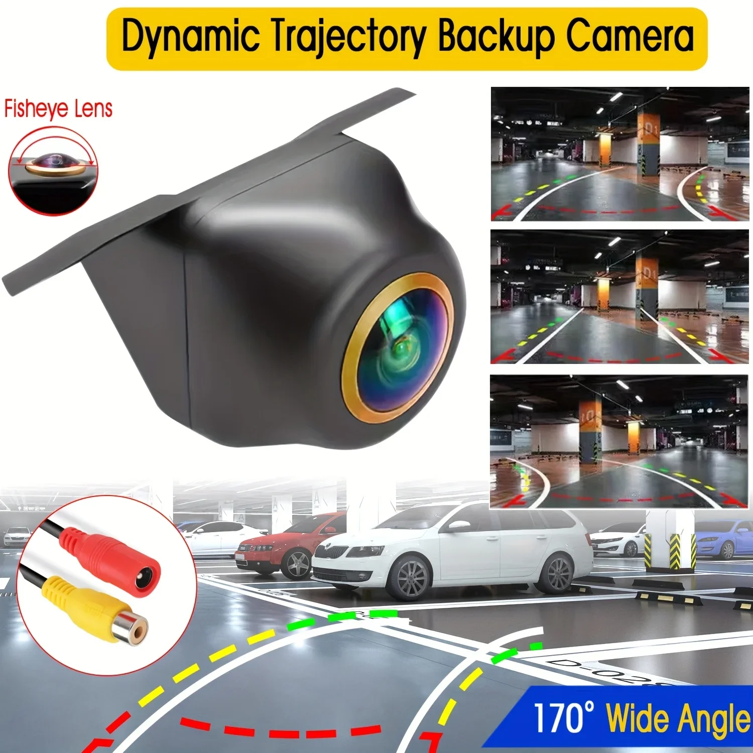 Car Rear View Camera with 170° Fisheye Lens & Moving Line Guide - Full Color HD Night Vision, for Cars, SUVs, Trucks, RVs
