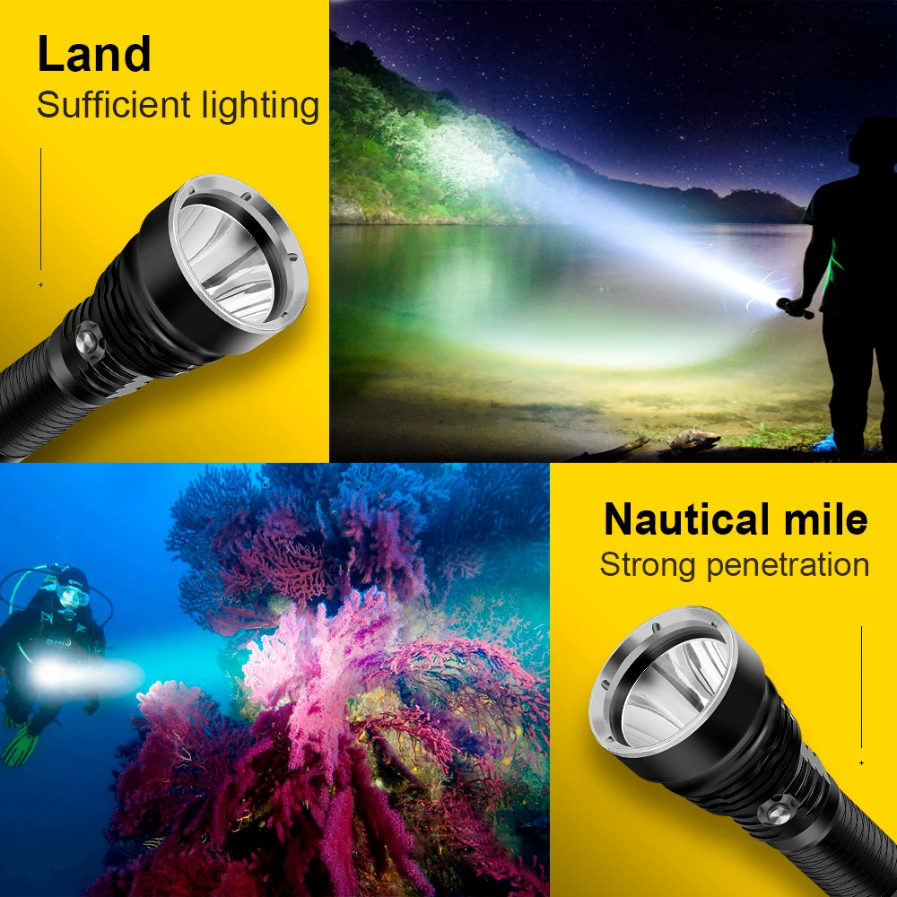 Latest Super Bright XHP190 Professional Diving Flashlight IPX8 Waterproof Lamp Diving Torch 1000m Underwater Lantern