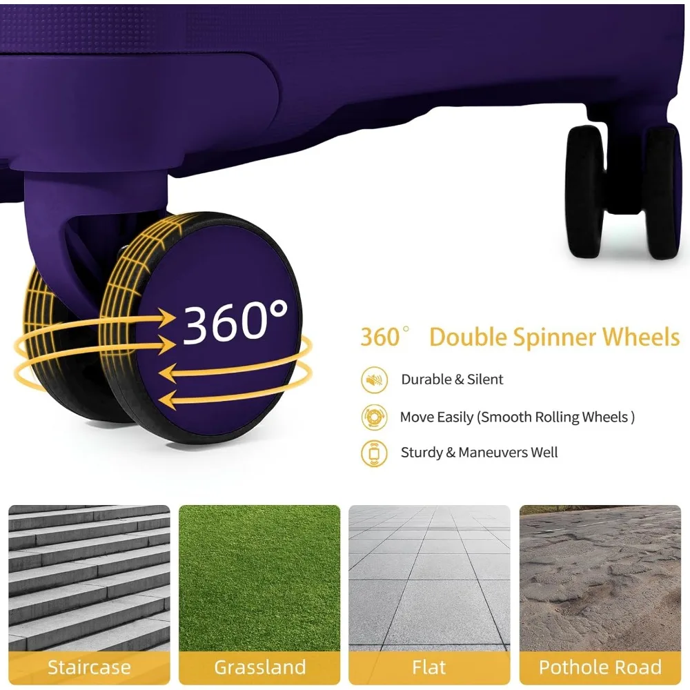 مجموعة حقائب حمل PP صلبة مكونة من 3 قطع مع 360 درجة °   عجلات دوارة، قفل TSA، حقيبة أمتعة من البولي يوريثان على شكل عنب للنساء، أساسية للسفر