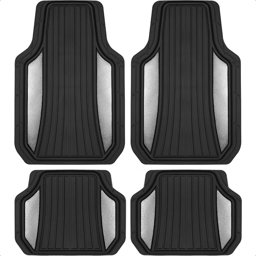 ChromeTech Car Floor Mats Full Set Durable Rubber Floor Mats for Cars with Two Tone Accent All Weather Interior Protection for