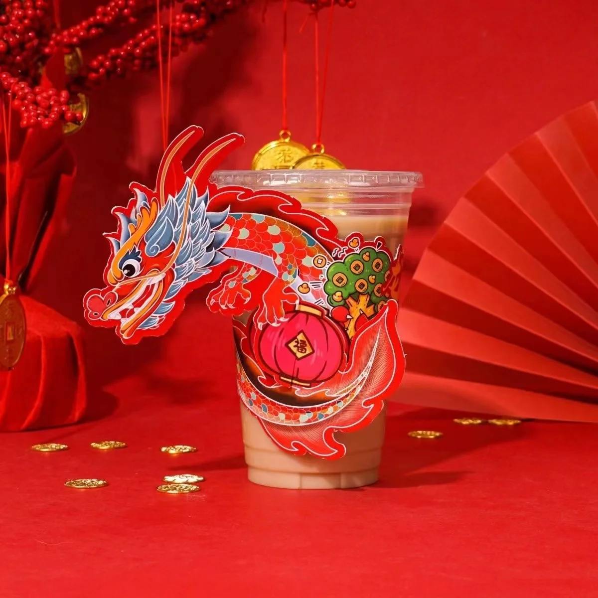 Creative Dragon Year Irregular Cup Sleeve Disposable Milk Coffee Drinks Cup Decorations Accessories Applicable for 90/98 Caliber