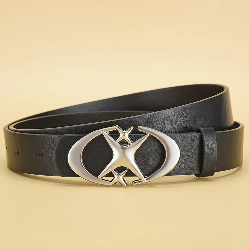 Stilvoller Gürtel mit ovaler Kreuz- und Metallschnalle, langlebig, einfach und universell kompatibel, Unisex-Geschenkidee für Männer und Frauen – Detail 5