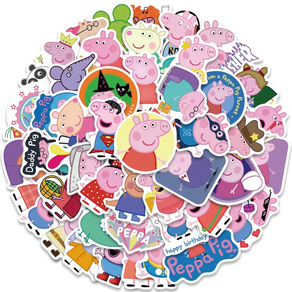 50pcs Cute Cartoon peppa pig Stickers toy Waterproof Skateboard Luggage Guitar Laptop Funny Graffiti Sticker Kid Classic Toy