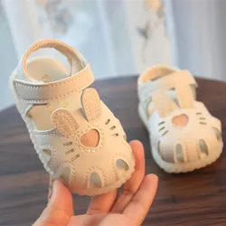 Sandalias de conejo amoroso para niñas de 0 a 2 años, zapatos de suela suave para caminar, suaves y transpirables, novedad de verano