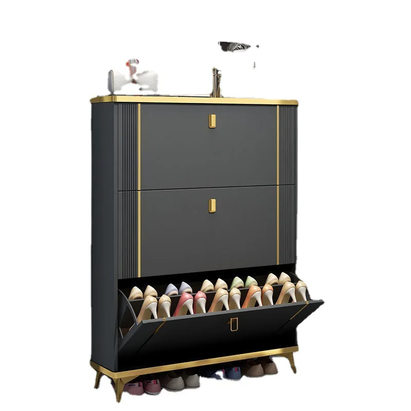Ultra thin shoe cabinet, light luxury, thin flip bucket, household doorstep diagonal insertion foyer cabinet, solid wood