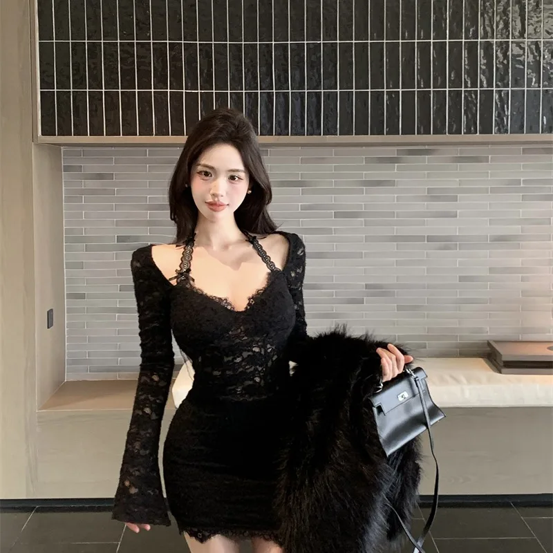 Sexy encaje ceñido al cuerpo Dr mujer larga Sve cintura alta falda ort Bell Sve V Ne invierno nuevo Sle Faion Lady Sle Dr