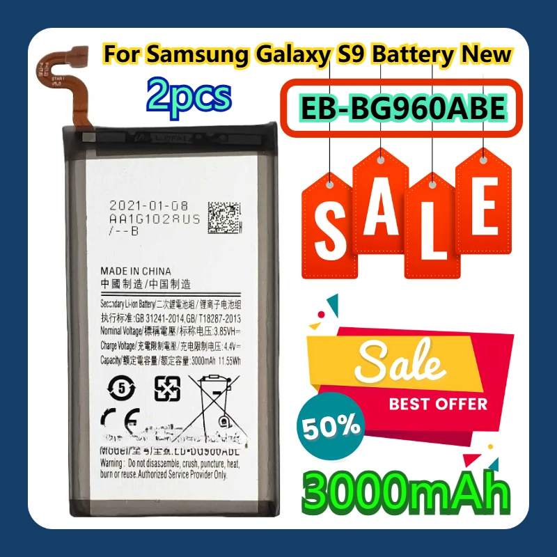 

For Samsung Galaxy S9 Battery New EB-BG960ABE 3000mAh 2pcs