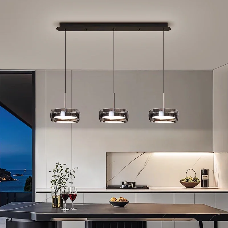 Modern Glass Pendant Lamp Black For Dining Room Kitchen Island 3-Light Smoke Gray Ceiling Pendant Light Fixtures Hanging Lamps