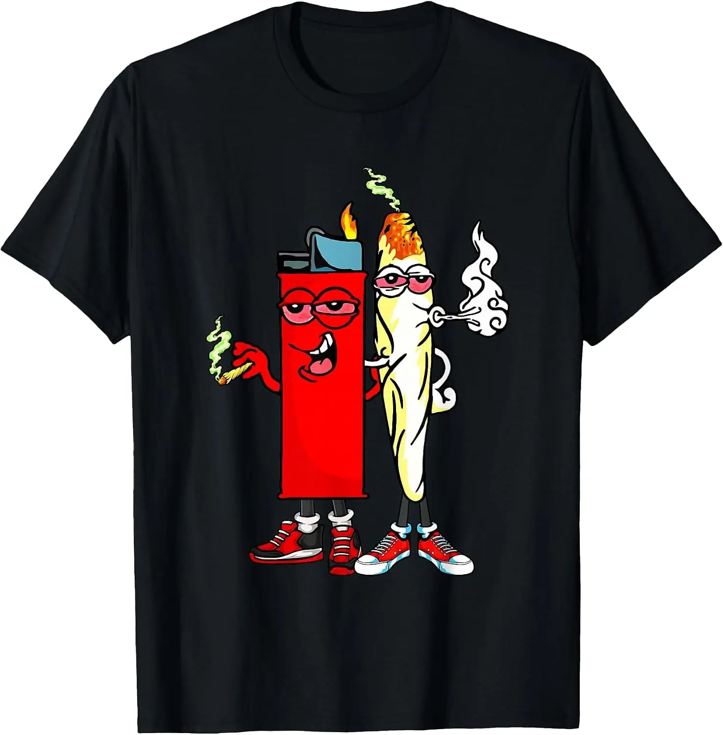 Funny Smoking Weed Lighter 420 Friend Couple Squad T-Shirt vintage style tee  boxy fit tee black graphic tee 100% cotton men
