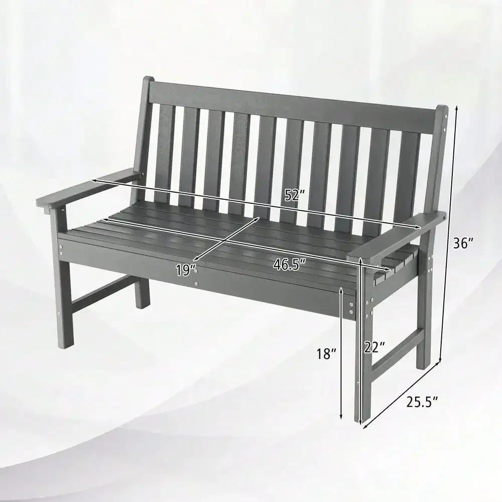 Outdoor 2-Person Bench All-Weather Patio Loveseat Chair for Backyard Grey