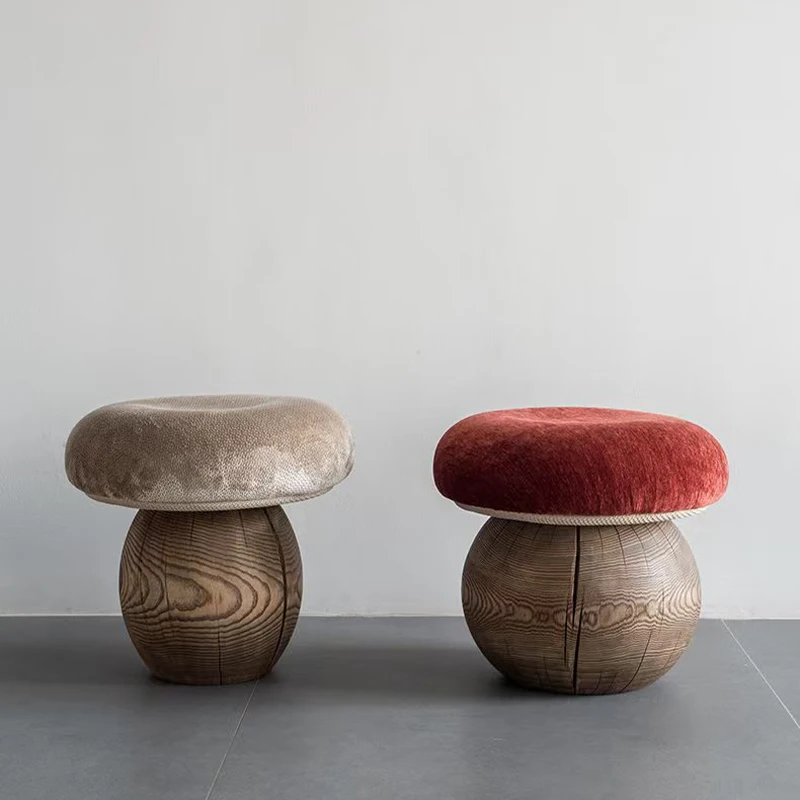 Natural Wood Mushroom Stool Round Ottoman for Living Room Handcrafted Solid Wood Entryway Bench Minimalist Shoe Stool for Decor - view 2