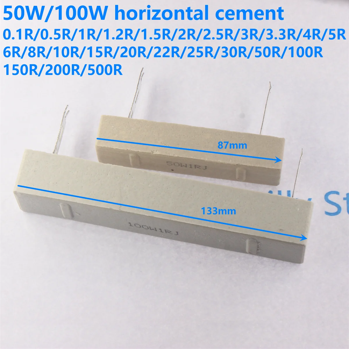 100W 50W Cement Ceramic Resistor Resistance 0.1 0.5 1R 2R 3R 4 5R 6 8 10R 12 15R 25 30 47 50 100R 150 200R 250 300 500R 1K Ohm
