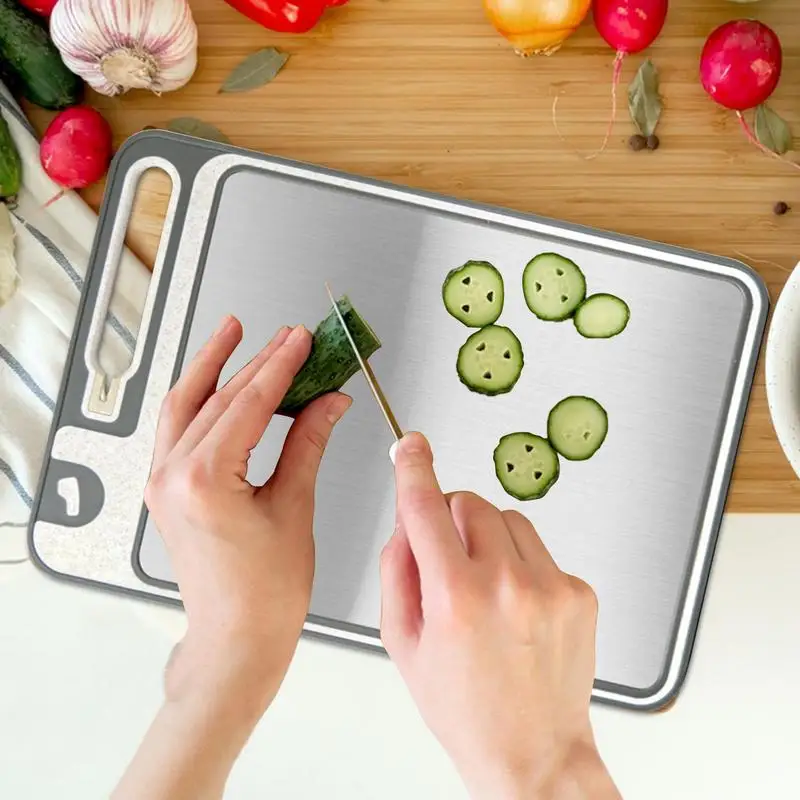 

Meat Cutting Board Non-Stick Chopping Board Stainless Steel Double Sided Dishwasher Safe Kitchen Accessories With Sharpener For