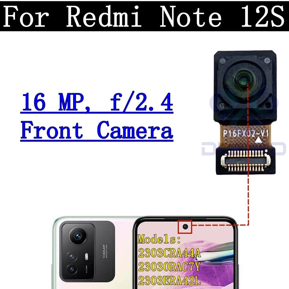 Note12S Rear Camera Flex Cable For Xiaomi Redmi Note 12S Front Selfie Small Facing Main Back Camera Glass Lens