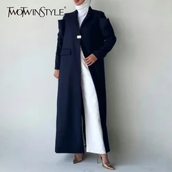 TWOTWINSTYLE Solid Spliced Pockets for Women V Neck Long Sleeve Loose Temperament Jackets Female Fashion New