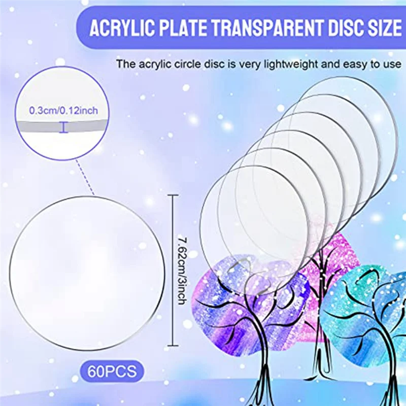 ABWR-60 Pieces Circle Discs Thick Round Acrylic Sheets Acrylic Circle Disc Ornament Blanks (3 Inch)