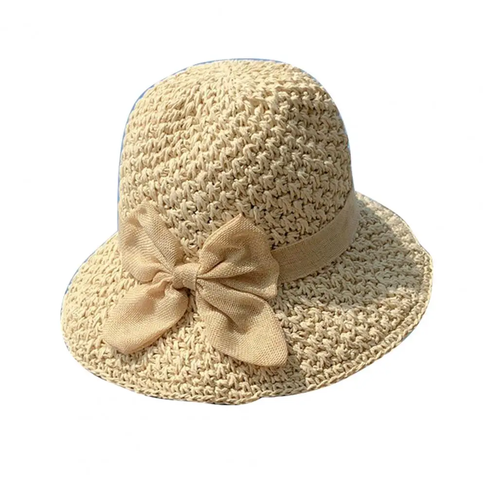 Sun Protection Hat Bow-knot Design Solid Color Breathable Ultra-Light Anti-shrink Decorative Polyester Women Summer Autumn Cap