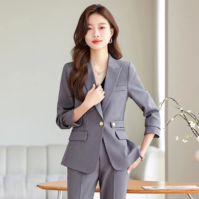 

Formal Uniform Styles Women Business Suits with Pants and Jackets Coat Professional Office Career Interview Trousers Set Outfits