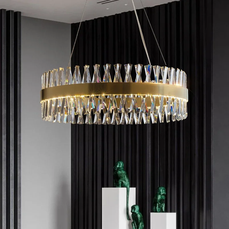 Luxury Crystal LED Chandelier Pendant Light with Gold Accents for Living room Dining Room Bedroom Hotel Decor Hanging Lighting