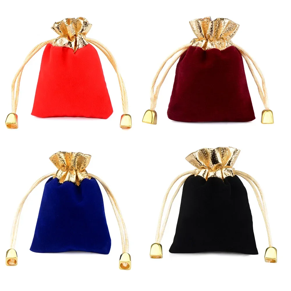 50PCS Multi-size Drawstring Velvet Gift Candy Bags Vintage Gold Color Trim For Wedding,Christmas,Party,Candy,Jewelry Packing