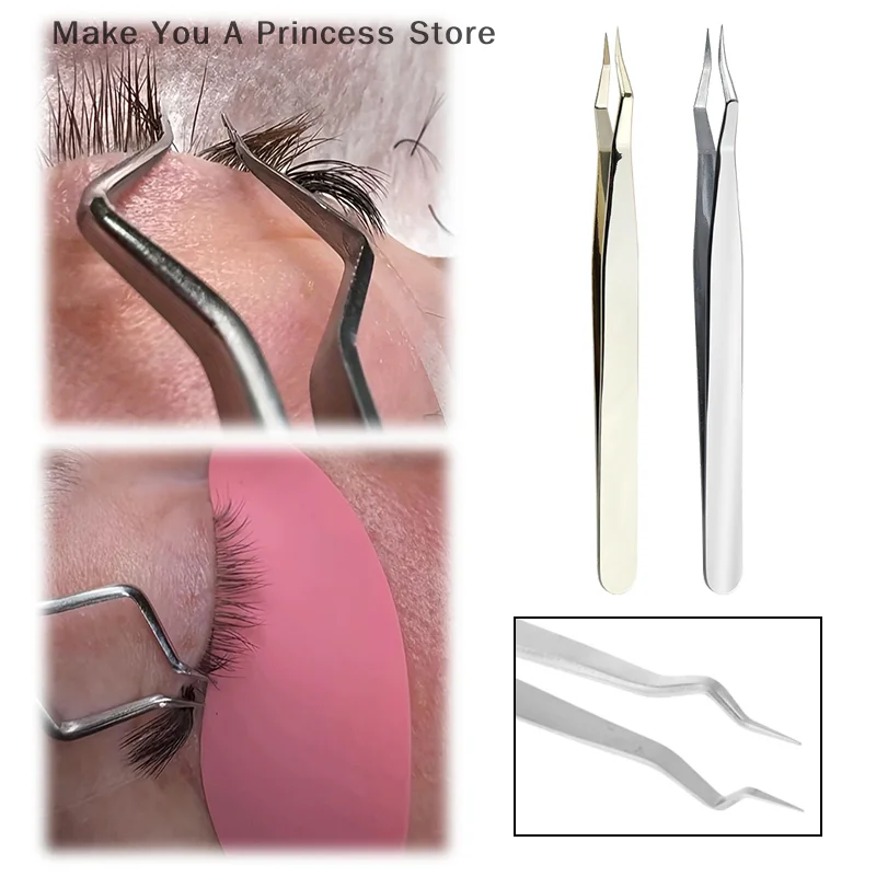 Lash Extension Tweezers Anti Slip Stainless Steel Curved Tip Straight Tweezers High Precision Nail Art Makeup Beauty Tools