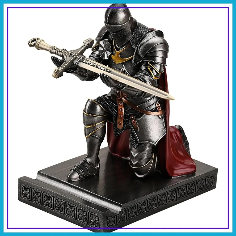 

Medieval Knight Phone Stand & Pen Holder, Resin Bookends Paperweight with Letter Opener for Desk