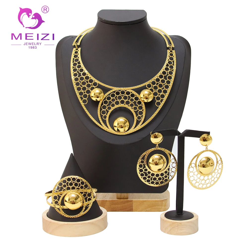 

2022 Fashion Brazil Gold Plated Jewelry Set Exquisite Handmade Woman Big Necklace Party Accessories