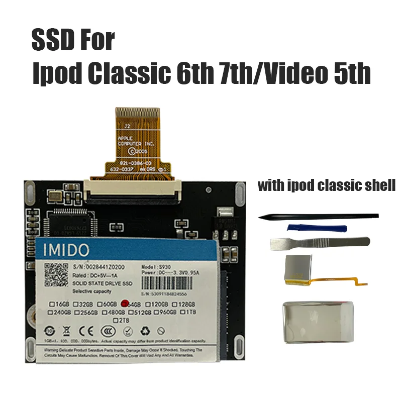 Ipod Classic Upgrade Kit SSD 128gb parti incluse 5th 6th 7th Gen Cover posteriore/Kit di strumenti di installazione ottimo per Ipod Video/Classic