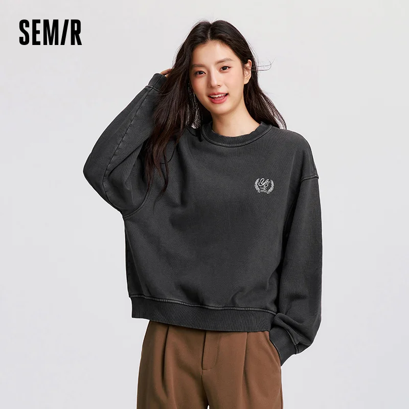 Semir بلايز المرأة الوزن الثقيل فضفاض قطرة الكتف الصوف غسلها البلوز ريترو 2025 الشتاء Bts ملابس الخريف
