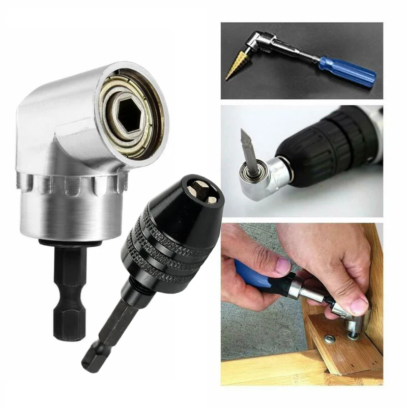 

Keyless Drill Chuck Adapter 0 3 6 5mm Clamping Range with 1/4 Inch Hex Shank Right Angle Bit for Power Drills and Screwdrivers