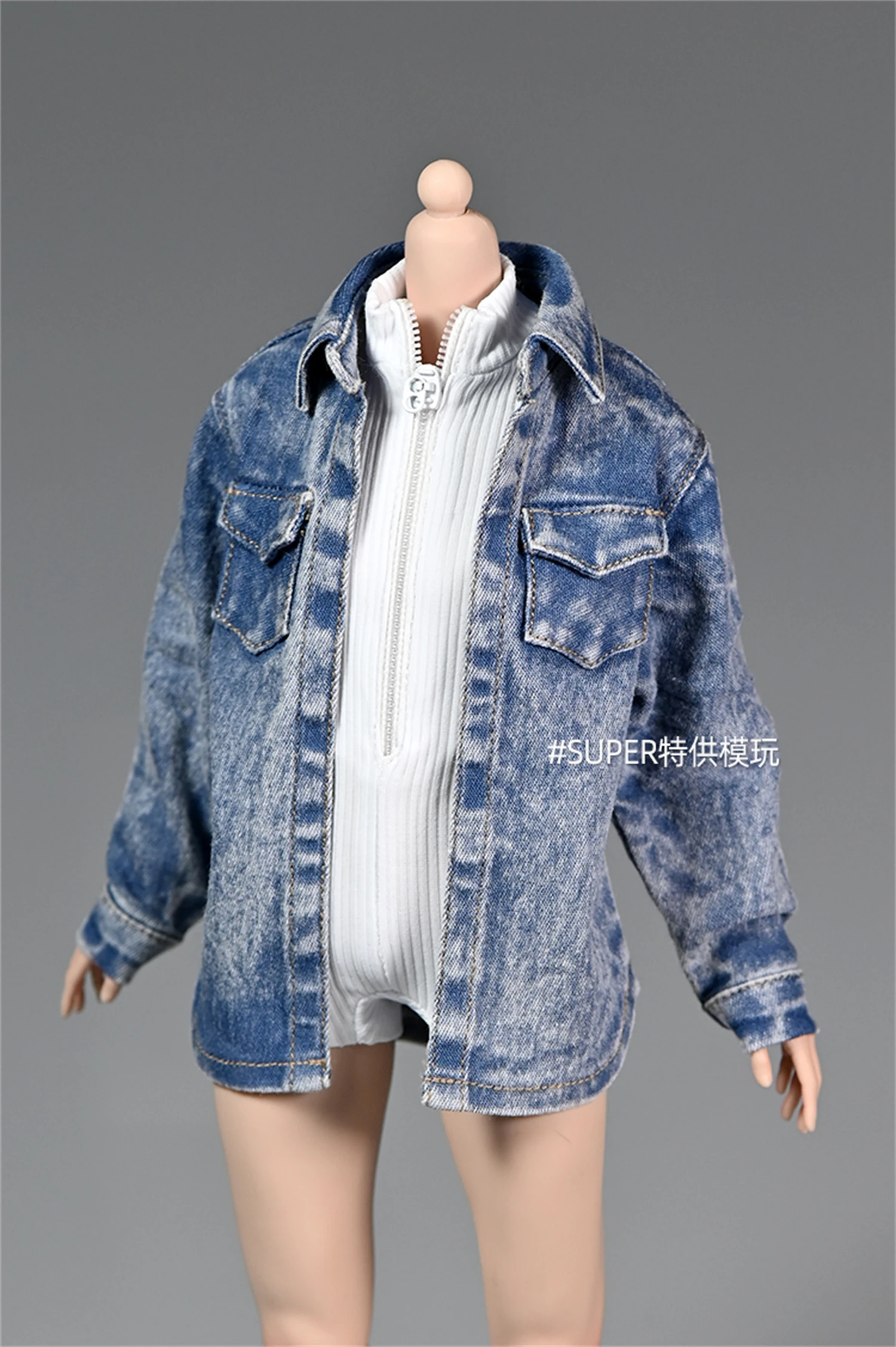 Chemise en jean délavée à l'échelle 1/6, vêtements ajustés, convient à 12 figurines féminines