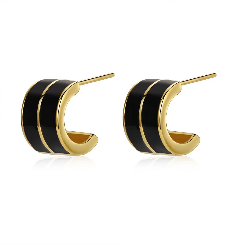 Korean Light Luxury Curved Drip Glue Double-layer Earrings C-shaped Versatile Fashion 925 Silver Ear Stud Women Jewelry KOFSAC image 6