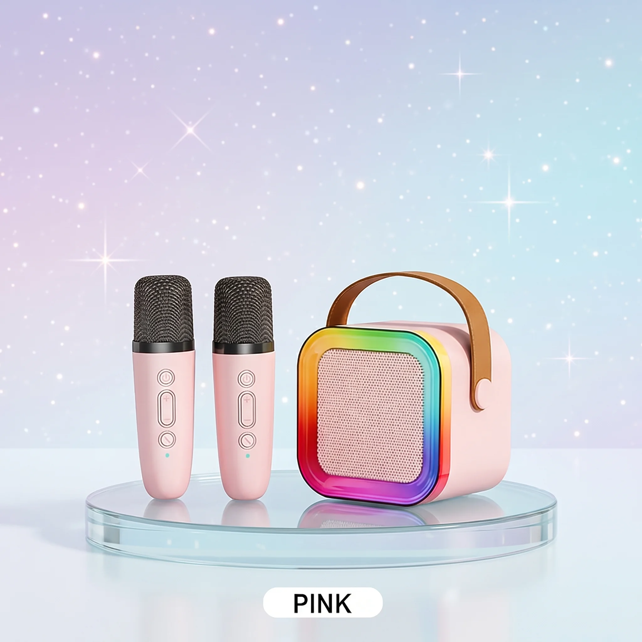 GMOX Mini Karaoke Machine, Portable Bluetooth Karaoke Speaker with 2 Wireless Microphones and Party Lights for Kids and Adults, Birthday Gifts for Girls Boys Family Home Party