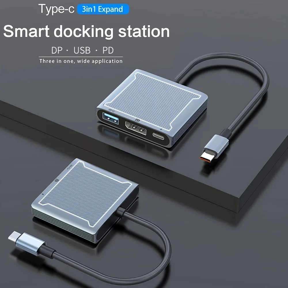 USB C To DisplayPort 1.4 Dock Converter 8K 3-In-1 Type C To DisplayPort 1.4 Cable Docking Station PD Charging USB Hub For Laptop