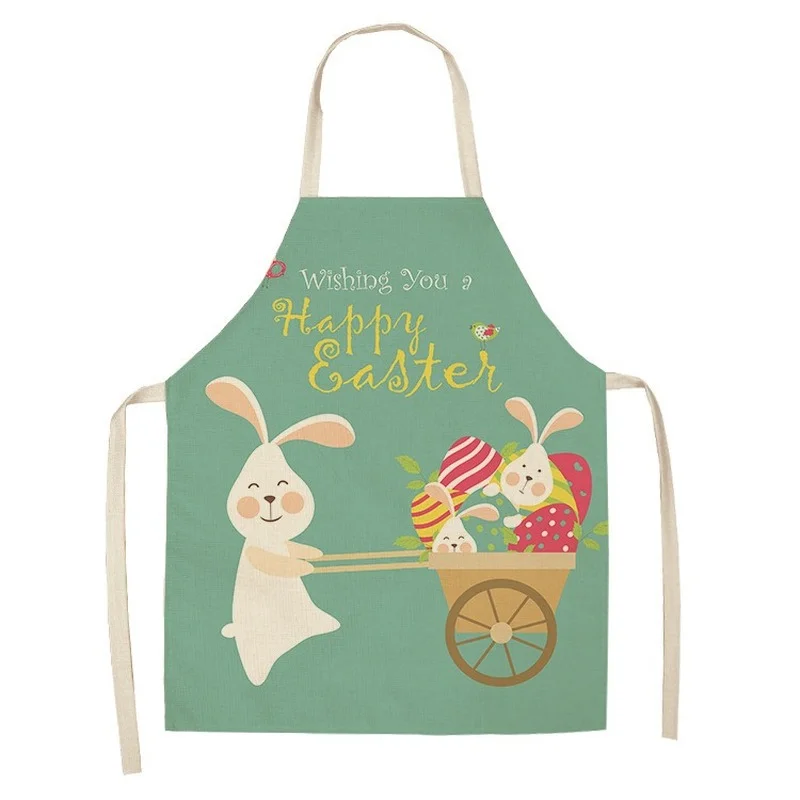 Easter Bunny Cute Print Apron Kitchen Cleaning Accessories Cartoon Small Animal Cotton Linen Apron Adult Kids Dinner Baking Bib