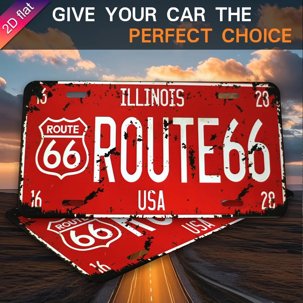 ديكور حائط لوحة ترخيص معدنية - تصميم Route 66 Retro، شطرنج مطبوع بالأشعة فوق البنفسجية، ديكور فني جداري داخلي وخارجي متين، مناسب