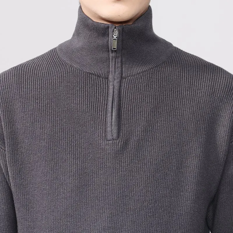 Otoño Invierno cuello alto Vintage suéter hombres cuello alto cremallera suelta Casual moda Jersey suéter de punto hombre Jumper Tops