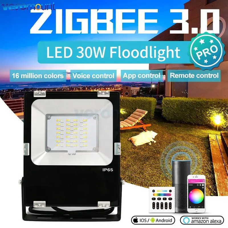 

Zigbee 3.0 Pro 30W Smart WiFi RGB+CCT Floodlight Outdoor IP65 Waterproof Compatible with Tuya App Alexa Echo Voice RF Control