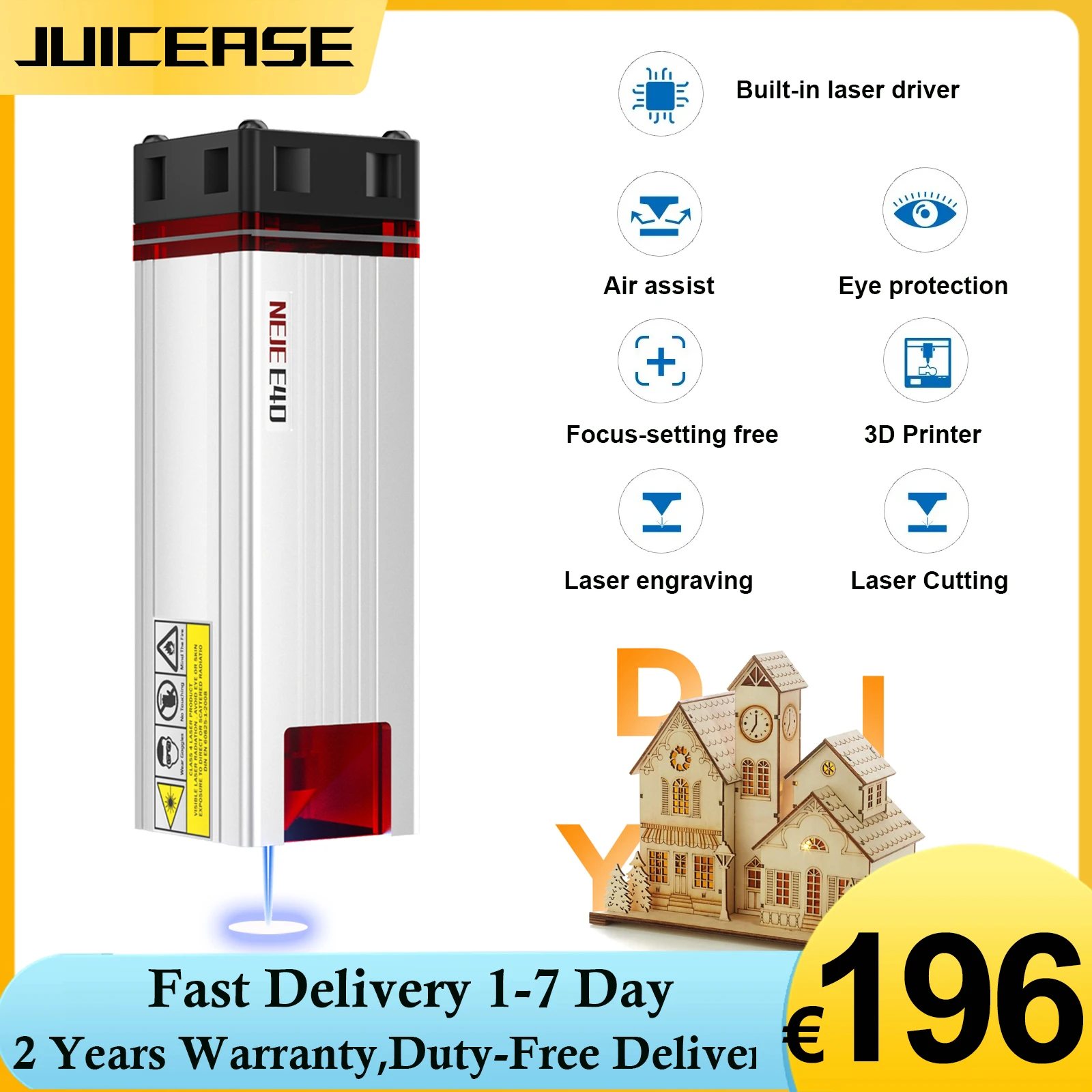 JUICEASE E40 Laser Module 80W with Air Assist Fixed-Focus Laser Module Tool for CNC Laser Engraving Cutting and Metal Engraving