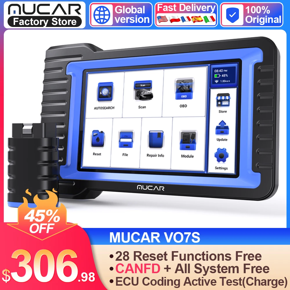 MUCAR VO7 / VO7S Car Diagnostic Tool Full System OBD2 Scanner 28 Resets Car Diagnostic Scanner ECU Coding Active Test Scan Tool