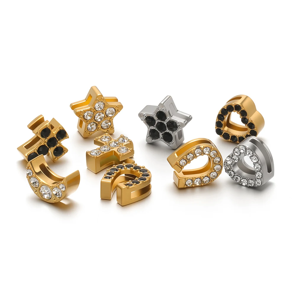 

5Pcs 18K Gold Stainless Steel Heart Cross Star Beads Zircon Hole Bead Charm for DIY Necklace Bracelet Jewelry Making Accessories